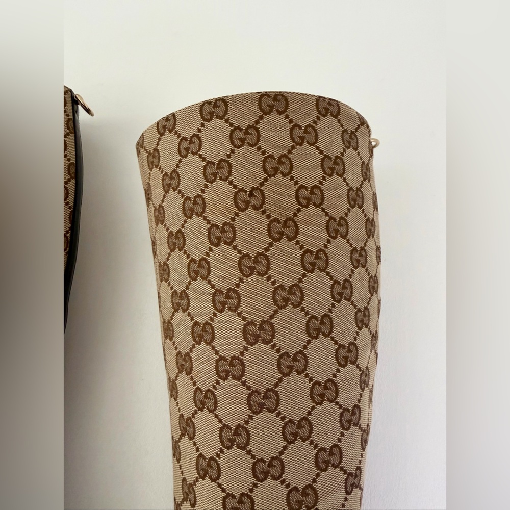 Gucci Beige Monogram Knee-High Heeled Boots - Picture 10 of 16